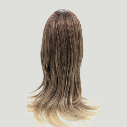 02- Long Straight Synthetic Wig with Bangs – Brown Blonde Ombre