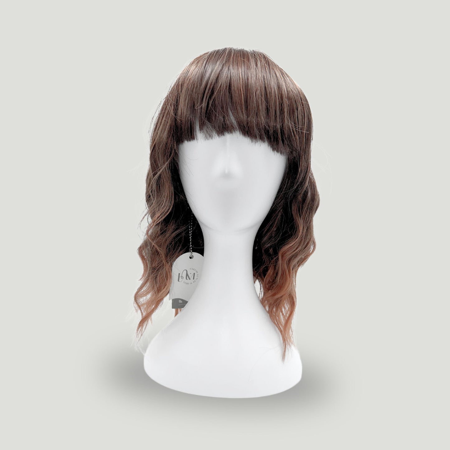 04- Medium Wavy Synthetic Wig with Bangs – Brown Ombre