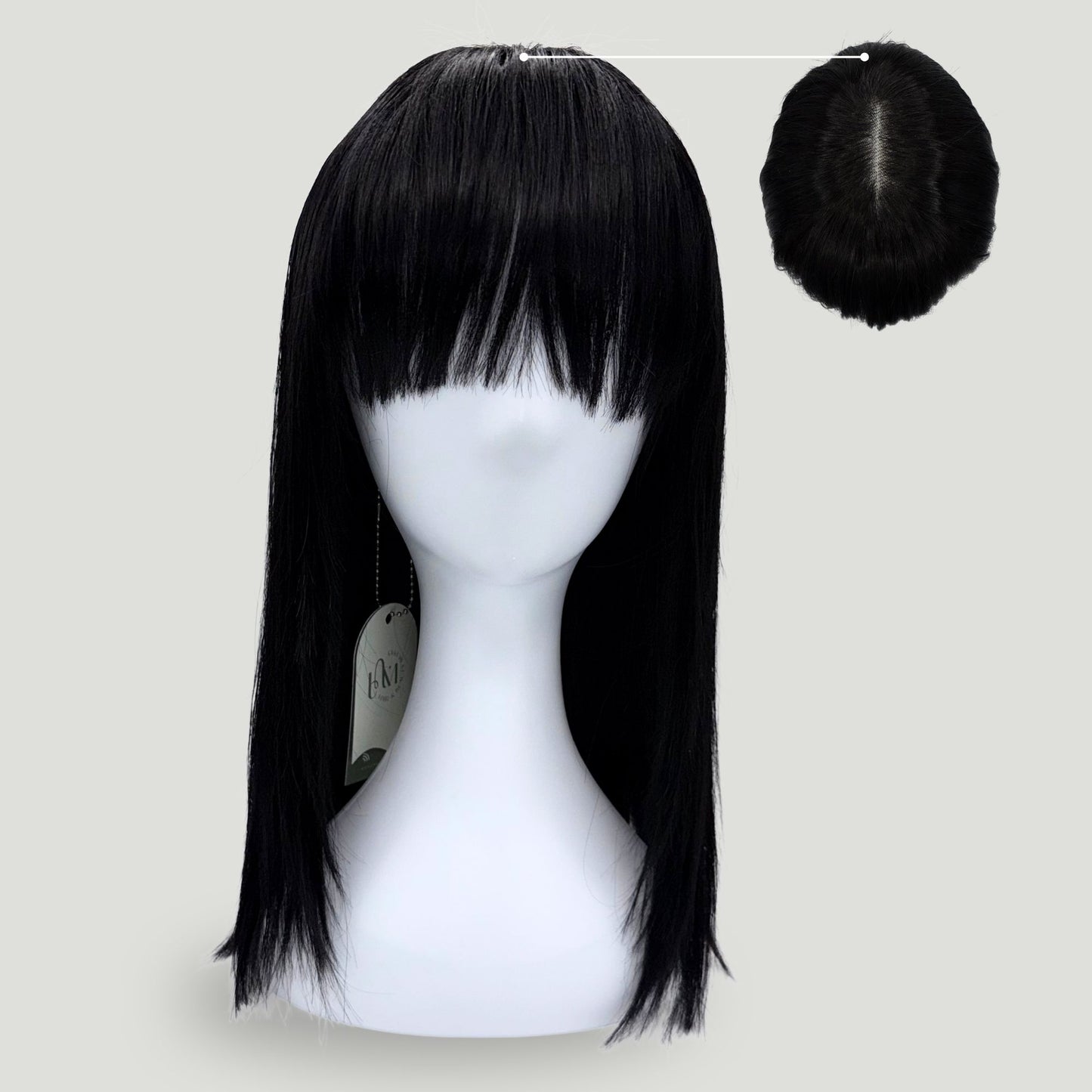 05- Natural Black 16-Inch Virgin Human Hair Long Straight Wig with Bangs – Premium Quality