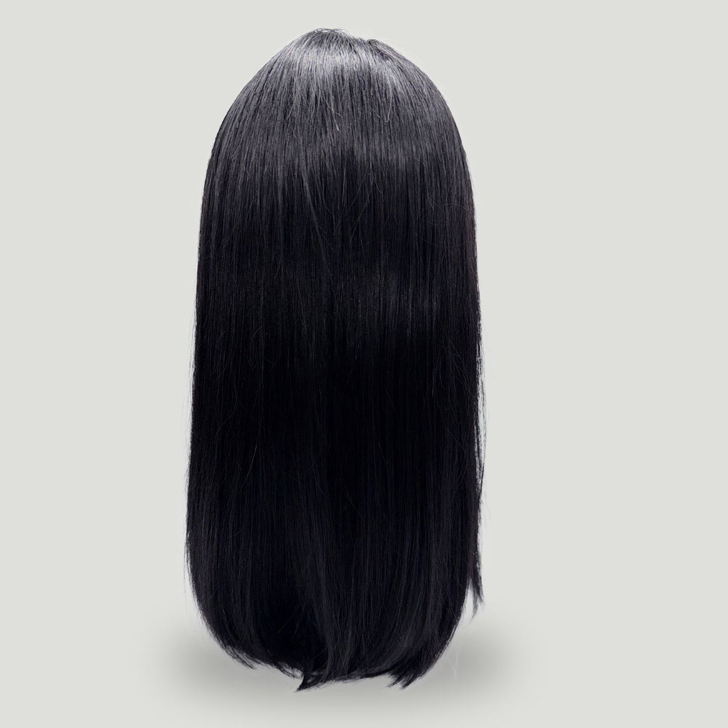 05- Natural Black 16-Inch Virgin Human Hair Long Straight Wig with Bangs – Premium Quality