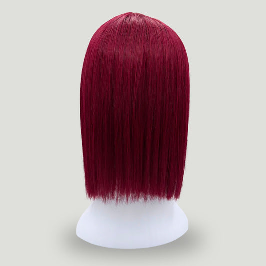 03- Human Hair Burgundy Bob Wig with Bangs
