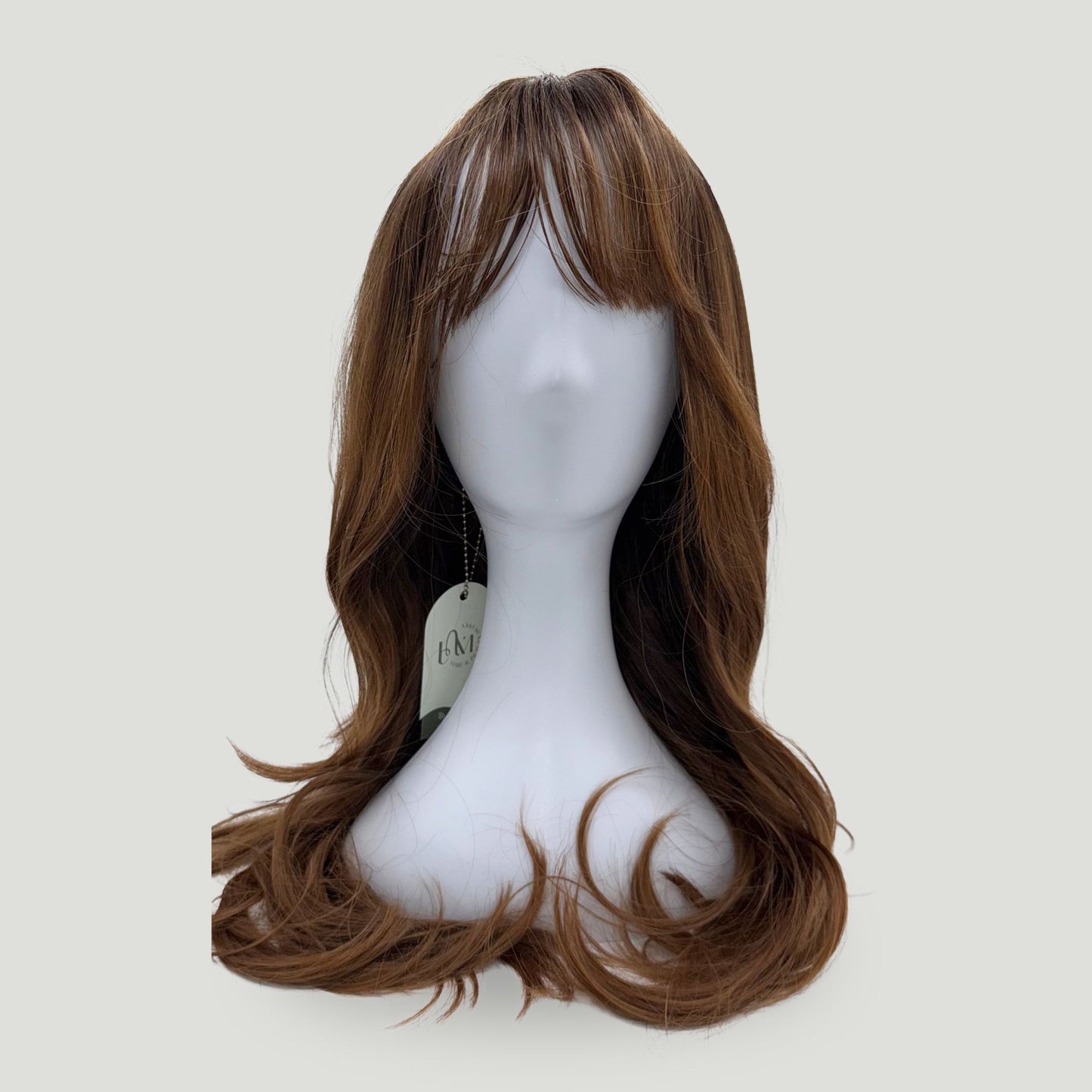 05- Synthetic Long Brown Wig with Bangs – Dark Root Ombre