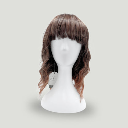 04- Medium Wavy Synthetic Wig with Bangs – Brown Ombre