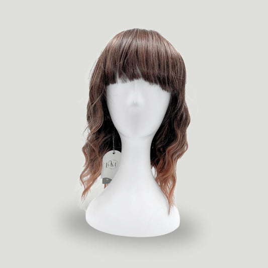 04- Medium Wavy Synthetic Wig with Bangs – Brown Ombre
