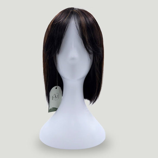 04- Straight Black Bob Human Hair Wig with Bangs and Brown Highlights