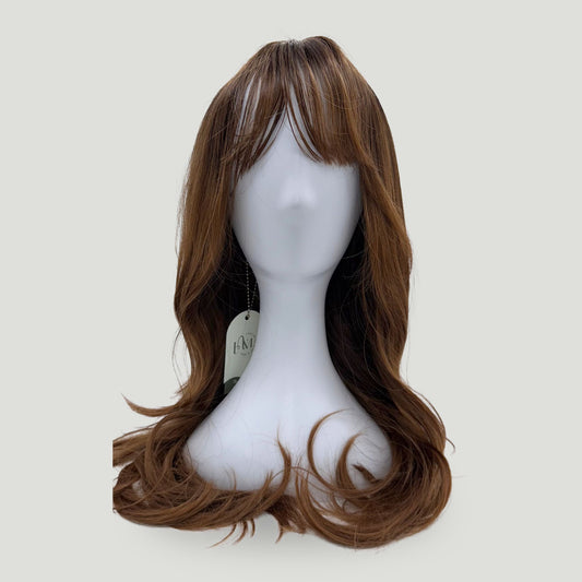 05- Synthetic Long Brown Wig with Bangs – Dark Root Ombre